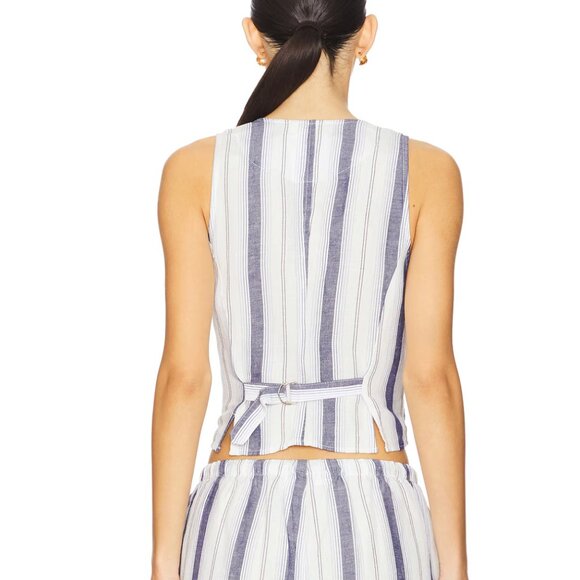 NEW Bella Dahl Cinch Back Vest in Coastal Ombre Stripe White Blue Tank Linen - Picture 3 of 4